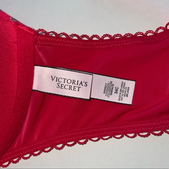 Victoria’s Secret perfect coverage red silver glitter sparkle polka dots bra 34C - Picture 4 of 4